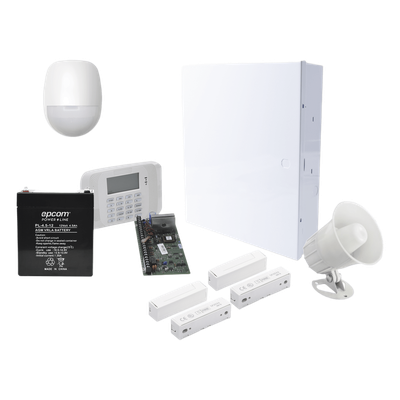 Kit de alarma de intrusión cableado con sensor de movimiento, contactos magnéticos, sirena y comunicación AlarmNet IP/celular