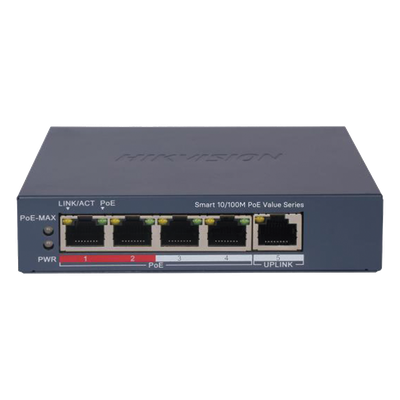 Switch PoE+ / Monitoreable / 4 Puertos 10/100 Mbps PoE+ / 1 Puerto 10/100 Mbps Uplink / Configuración Nube Hik-PartnerPro / Modo Extendido hasta 300 Metros / 45 W - Imagen 3