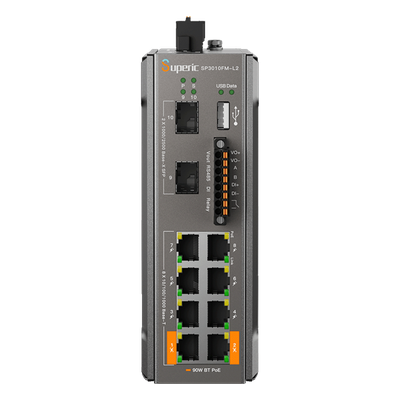 Switch de Red SP3010FM-L2 (V3) / 8 Puertos 10/100/1000Mbps PoE / 2 Puertos SFP 1000M/2.5Gbps / 240W PoE Budget / 26Gbps Capacidad de Conmutación / 19.3Mpps Tasa de Reenvío / DIN-Rail, Pared, Escritorio / -40℃~75℃ / CE, FCC, RoHS, UKCA, R