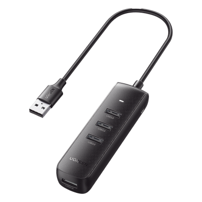 HUB USB-A 3.0 4 en 1 | 4 Puertos USB-A 3.0 (5Gbps) | Cable de 25 cm | Indicador Led | Ideal para Transferencia de Datos | Entrada USB-C para alimentar equipos de mayor consumo como discos duros | Color Negro.