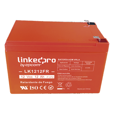 Batería de respaldo 12 V   | 12 Ah  |  AGM | Certificada UL94-V0 Retardante a la Flama  | Especial para Seguridad Electrónica | UPS  | Sistemas de Emergencia | Vida útil 5 años | Terminales F1  + Adaptador F2