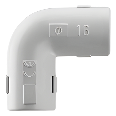 Unión en "L" (Codo) para tubería rígida, recomendado para cable eléctrico, PVC Auto-extinguible, de 20 mm