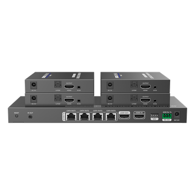 Kit Divisor y Extensor HDMI / Divide 1 Fuente HDMI a 4 Pantallas / Extiende la señal HDMI hasta 70 m / Resolución 4K @ 60 Hz/ Cat 6/6a/7 / IPCOLOR / CERO LATENCIA / Uso 24/7 / Puerto S/PDIF / EDID / RS232 / Salida Loop / Alimente solo el Tx 