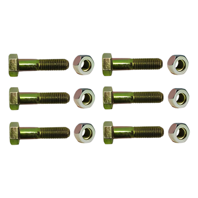 Paquete de 6 Tornillos Grado 5 con Tuercas Tropicalizadas de 3/8" x 2".