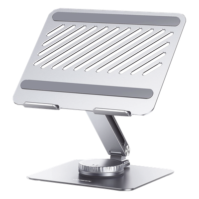 Soporte Giratorio de Aluminio para Laptop | Giratorio 360° | Función de Bloqueo | Soporta Laptops de 10 a 17.3''| Capacidad de Carga 5Kg | Excelente Estabilidad | Diseño Ergonómico | Altura y Angulo Ajustable | Plegable y Port&