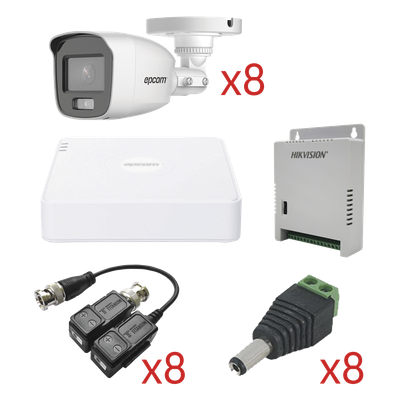 KIT TurboHD con Audio 1080p / DVR 8 Canales 1080p lite / 8 Cámaras Bala (exterior 2.8 mm) / Transceptores / Conectores / Fuente de Poder / AUDIO POR COAXITRON