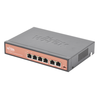 Switch PoE No administrable / PoE de Largo Alcance Hasta 250m / 4 Puertos PoE 10/100Mbps (Puerto 1 Hasta 60W, Puertos 2,3 y 4 Hasta 30W) + 2 Puertos 10/100Mbps Uplink / Presupuesto 65 W / Plug and Play