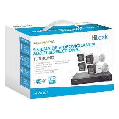 [Dual Light] Kit TurboHD 3K (5 Megapixel Lite) / DVR 4 Canales / 4 Cámaras bala Dual Light / Audio bidireccional / Accesorios de Interconexión / Fuente de Poder