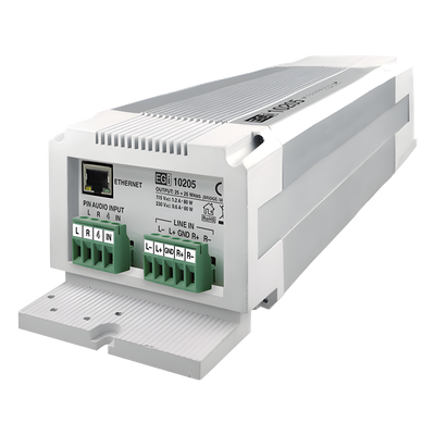 ETAPA DE POTENCIA DE AUDIO IP 2X25W O 1X50W EN FORMATO CARRIL DIN ESTÉREO/MONO