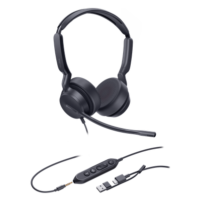 Yealink Auriculares UH42 SE Dual para Microsoft Teams con cancelación de ruido, USB-C/A y 3,5 mm, indicador de ocupado y listos para usar. Auriculares