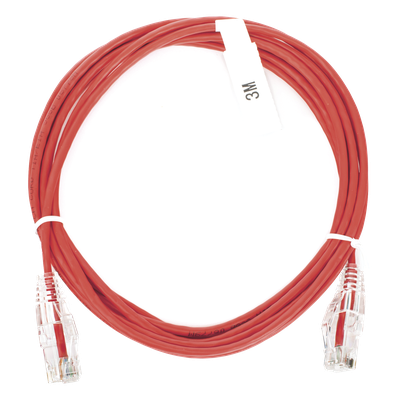 Cable de Parcheo Slim UTP Cat6 - 3 Metros (9.84 Pies) Rojo Diámetro Reducido (28 AWG)