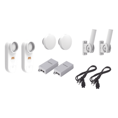 Kit de 2 radios C5X con 2 antenas de (12 dBi), rango de frecuencia extendida (4.9 a 6.4 GHz),  incluye inyector POE, cable de alimentación y 2 FLEXIMOUNT-XL para alineación, distancia de hasta 3 km