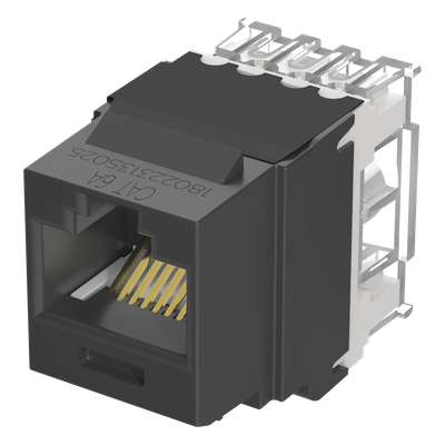 Conector Jack Estilo 110 (de Impacto), Tipo Keystone, Categoría 6A, de 8 Posiciones y 8 Cables, Color Negro