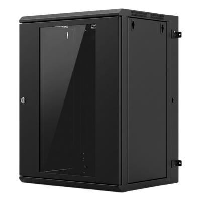 Gabinete Rackeable 24 UR / 19 Pulgadas / Puerta de Cristal / Acero Calibres 18 y 22 / Montaje en Pared / Capacidad de Carga 80 Kg / Pintura Electroestática Negra / Abatible 120° / Laterales Removibles - Imagen 3