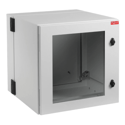 Gabinete Industrial ProTek de 12 UR Puerta con Ventana de 612 x 600 x 610 mm, Protección NEMA Tipo 12; IP55; IK10, Abatible, Fabricado en Acero, Color Gris Claro