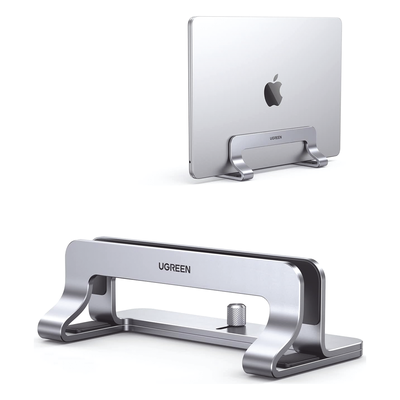Soporte Vertical para Laptop / Adecuado para escritorio / Anchura Ajustable (12-26mm) / Amplia compatibilidad / Anti-Arañazos / Anti-Deslizante /Ajustable Mediante Tornillos / Color Plata / Aluminio + Silicona - Imagen 3