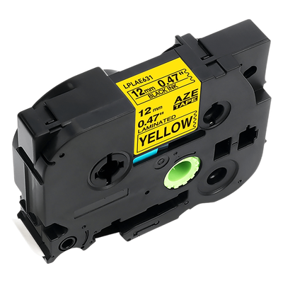 Cartucho de Etiquetas Laminadas / 12 mm (1/2") / Negro sobre Amarillo / 8 m (26.2 ft) / Alta Visibilidad para Cables / Compatible Brother 12 mm