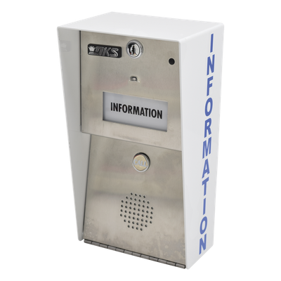 Estación de información / Comunicación full duplex / Línea telefónica analógica, digital o VoIP / Marcación automática 10 u 11 dígitos / Transformador 16 VCA 20 VA incluido