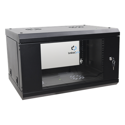 Gabinete de Pared de 6U con Puerta de Cristal Templado, 455 mm de Profundidad Total, Rack de 19in, Acero Reforzado Color Negro. - Imagen 4