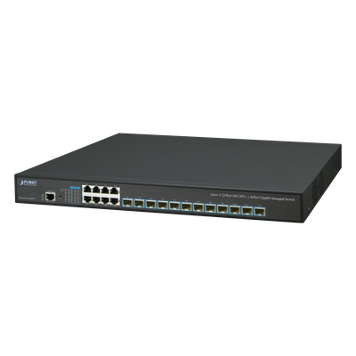 Switch Administrable Capa 3, 12 Puertos SFP de 10G, 8 Puertos 10/100/1000T, Con Alimentación Redundante (2 Fuentes de Alimentación AC).