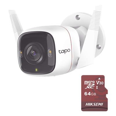 Kit de Cámara IP Wi-Fi / Incluye 1 Pieza Modelo TAPO-C320WS  /  Utiliza La App Tapo / 1 Memoria Micro SD Modelo Mod  HS-TF-E1/64G