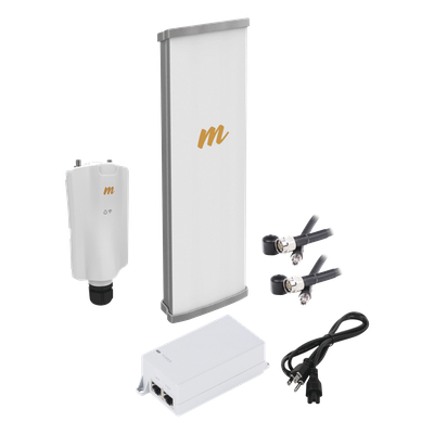 Kit de radio A5x con antena N545X4, 4.9 a 6.4 GHz, 700 Mbps, hasta 64 usuarios concurrentes,  Monitoreo a travez de la nube, incluye jumper, PoE24V, cable de alimentación y montaje 