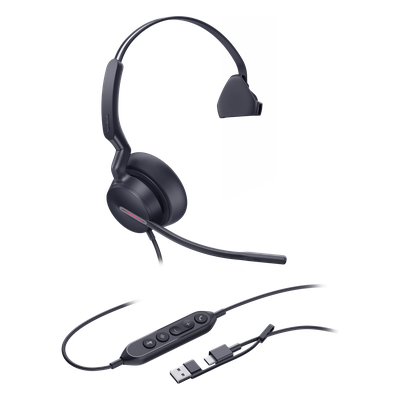 Auriculares Yealink UH46 Mono con cancelación de ruido por IA para Microsoft Teams, USB-C/A e indicador de ocupado