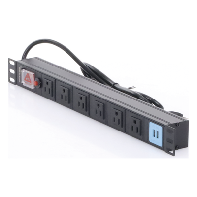 Tomacorriente Horizontal (PDU) de 6 contactos (NEMA 5-15R) + 2 USB para instalación en Rack de 19", 1UR, 125 Vca/ 15 A (THE0040091001001) - Imagen 4