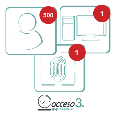 [BAJO PEDIDO] Licencia para software de Tiempo & Asistencia compatible con SISTEMAS DE NOMINA / 500 Empleados / 1 Reloj checador / 1 PC / Acceso3 - TITANIUM