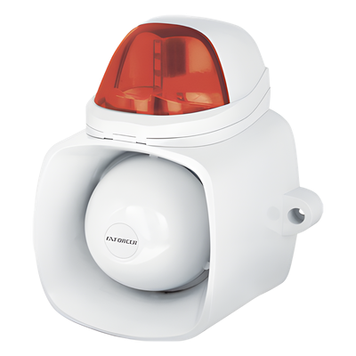 Sirena / Luz Estroboscópica Autónoma / Color Rojo  4 en 1 / IP65 / Uso Interior y Exterior / 12 Vcd / Múltiples Tipos de Notificación / Estroboscópica, de Sirena o de Audio /