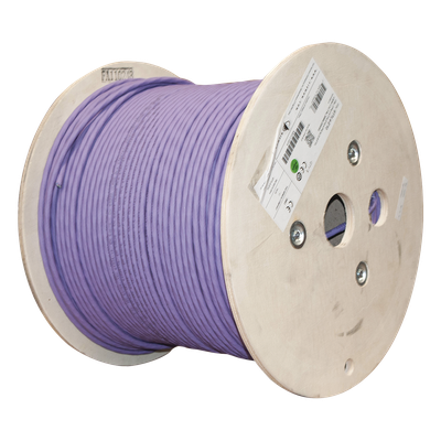 Bobina de Cable Blindado S/FTP de 4 Pares, Cat7A, Inmune a Ruido e Interferencias, LS0H (Bajo Humo, Cero Halógenos), Color Violeta, 305 Metros (1000 Pies)