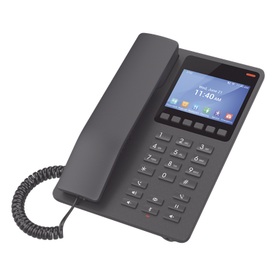 Teléfono IP Hotelero con pantalla LCD a color, 2 líneas SIP con 2 cuentas, codec Opus, IPV4/IPV6, color negro, con gestión en la nube GDMS