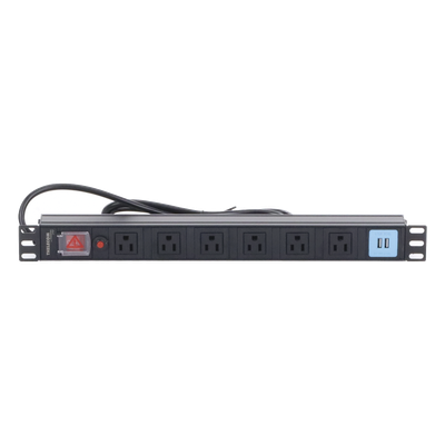 Tomacorriente Horizontal (PDU) de 6 contactos (NEMA 5-15R) + 2 USB para instalación en Rack de 19", 1UR, 125 Vca/ 15 A (THE0040091001001) - Imagen 3