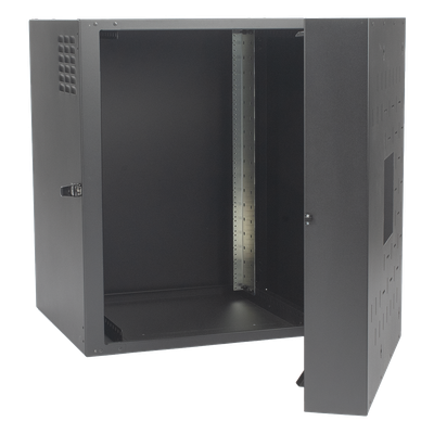 Gabinete de Montaje en Pared / 18U / 737 mm (29 in) Ancho / 762 mm (30 in) Profundidad / Paneles Laterales Ventilados / Puerta Sólida Frontal / Placa Trasera Abatible con Knockouts / Cerradura con Llave / Negro - Imagen 5