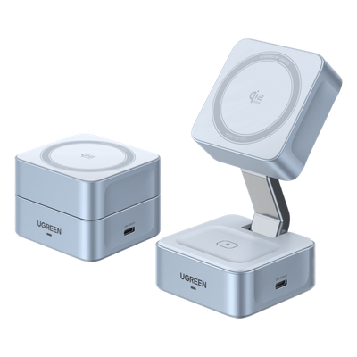 Cargador Inalámbrico Magnético 2 en 1 / 25W Qi2 Certificado / Doble Carga + USB-C 5W / Plegable Portátil / 16 Imanes 7N / Enfriamiento Inteligente