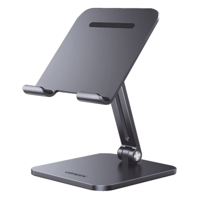 Soporte de Aluminio para IPad & Tablet | Plegable |Angulo Ajustable de 180° y 270° | Base Antideslizante | Protección  de Silicona | Amplia Compatibilidad con dispositivos de 7.9'' a 12.9'' | Aluminio Solido | Color Gris