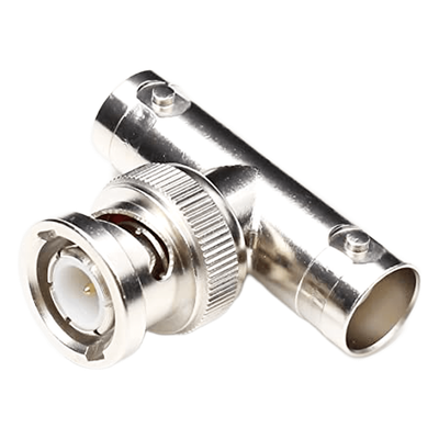Adaptador en T para 75 Ohm de Conector BNC Macho a Doble BNC Hembra, Níquel/ Oro/ Teflón.