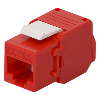 Módulo Jack Keystone Cat6A (Toolless), con Terminación en Ángulo 180 - Color Rojo, Compatible con Faceplate y Patchpanel Linkedpro