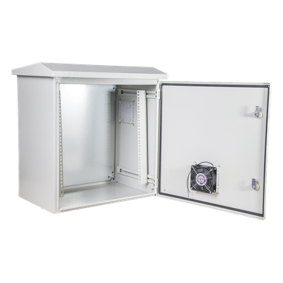 Kit Gabinete Ventilado de Acero, Rack 19" 11U, IP55 Uso en Exterior (593 x 609 x 399 mm) con Placa Trasera Interior Metálica y Compuerta Inferior Atornillable. Incluye Ventilador, Ventilas, filtros, Terminal de Tierra Física.