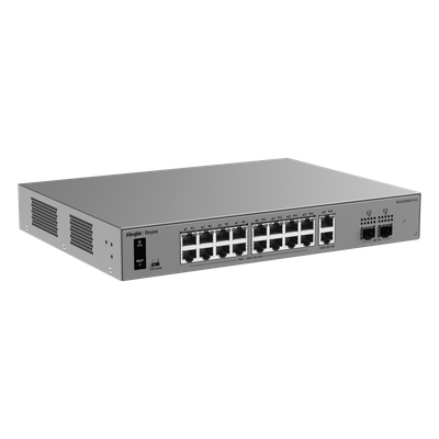 Switch Smart Cloud Managed PoE+ Capa 2 / 20 Puertos Gigabit / 16 Puertos PoE+ 250 W / 2 SFP 1G / Switching 40 Gbps / Forwarding 29.76 Mpps / Protección 6 kV / Gestión Cloud Ruijie / Metal / Rack - Imagen 3