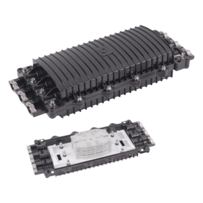 Caja de Distribución de Fibra Óptica Horizontal, hasta 96 Empalmes, Exterior IP68, 3 Puertos de Entrada y Salida