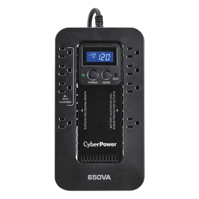 UPS de 650 VA/390 W, Topología Standby con Modo Ahorrador ECO, Entrada 120 Vca NEMA 5-15P, Con 8 Tomas NEMA 5-15R 