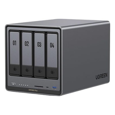 NAS UGREEN NASync DXP4800 Plus / Procesador Intel Pentium Gold 8505 5 Núcleos / 4 Bahías SATA + 2 M.2 NVMe PCIe 4.0 / 8GB DDR5 Expandible a 64GB / 10GbE + 2.5GbE / USB 3.2 Gen 2 Tipo C / HDMI 4K / Sistema Almacenamiento Conectado Red