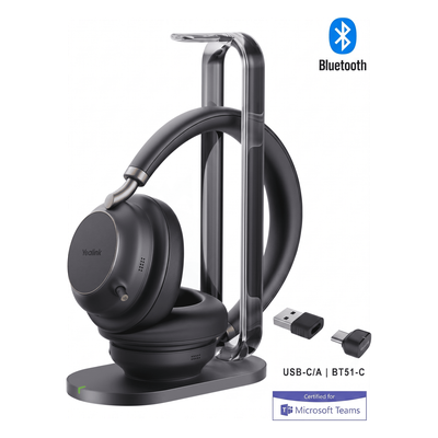Auriculares Yealink BH76 Plus Stereo MS edition con base de carga/Bluetooth 5.3 con adaptador USB-C y USB-A/Cancelación activa de ruido/De diadema y supraaurales