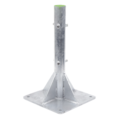Base para Mástil Hasta 2" con Opresores, Base de 50 x 50 cm y Tubo de 80 cm Ced. 30. Galv. Inmersión.
