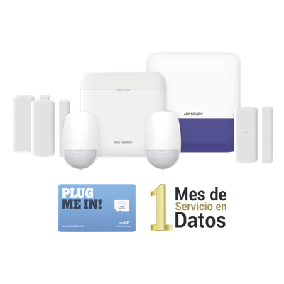 (AX PRO) KIT de Alarma AX PRO con GSM (3G/4G) / Incluye: 1 Hub / 2 Sensores PIR / 3 Contactos Magnéticos mini / 1 Control Remoto / 1 Sirena Inalambrica Exterior  / 1 WiFi / 1 MICROSIM30M2M con 1 mes de servicio/Compatible con Hik-Connect P2P