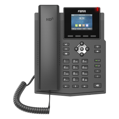 Teléfono IP empresarial para 4 líneas SIP con pantalla LCD de 2.4 pulgadas a color, Opus y conferencia de 6 participantes, PoE.