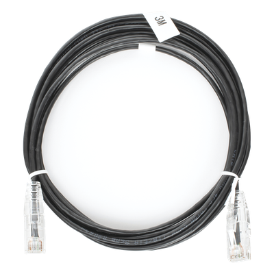 Cable de Parcheo Slim UTP Cat6 - 3 Metros (9.84 Pies) Negro Diámetro Reducido (28 AWG)