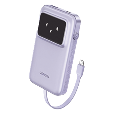 Power Bank Serie Uno |  10000mAh | 30W |  con Cable USB-C Incorporado | 2 Salidas 30W Max. | Pantalla Inteligente | Carcasa Ignifuga | Aprobado por Aerolíneas.| Color Purple.