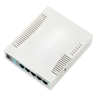 RouterBoard, 5 Puertos Gigabit Ethernet, 1 Puerto USB, WiFi 2.4 GHz 802.11b/g/n, Antena de 2.5 dbi hasta 1W de potencia